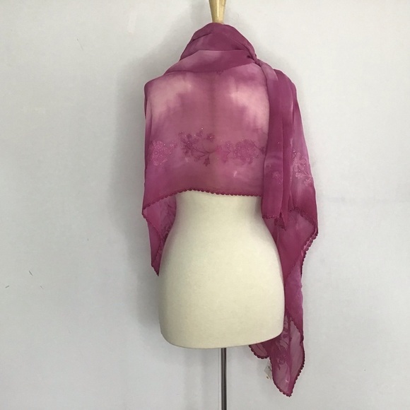 Embroidered embellished space dyed pink viscose shawl sold at Neiman Marcus NWT - Picture 3 of 13